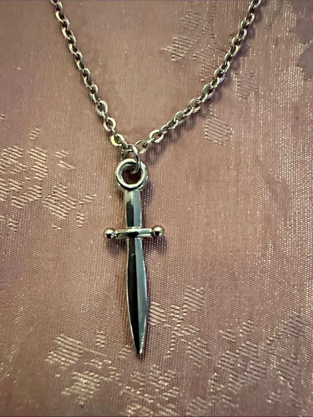 Sterling Silver Dagger Pendant Necklace - Silver